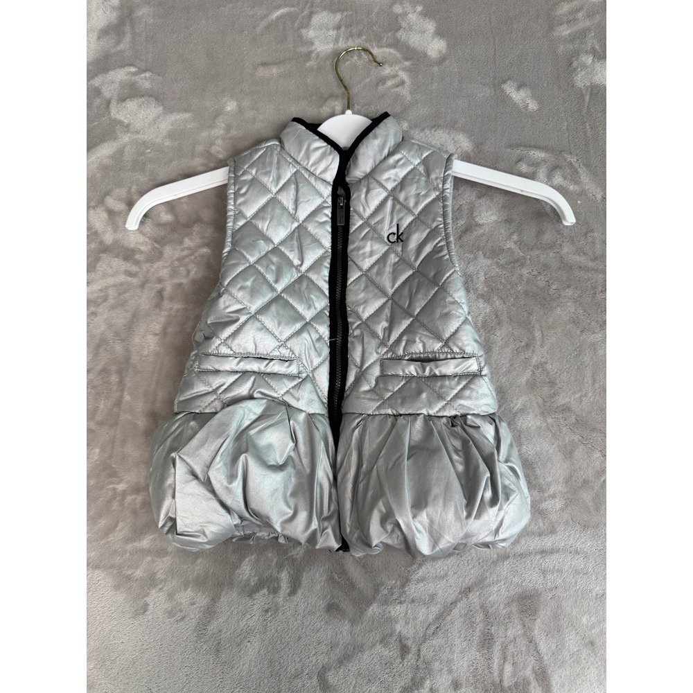 Calvin Klein CK Silver Puffer Vest Girls Size 4 Quilted Sleeveless Jacket